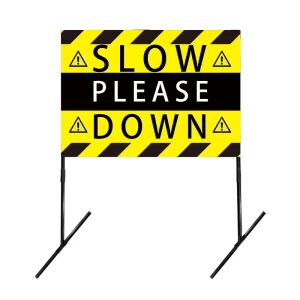 1 Set Hanging Traffic Warning Sign Bright Polyester 37.7×24.7in Detachable Vertical Iron Frame for Roads Courtyards