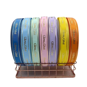 1.5cm 5/8inch Colored Grosgrain Ribbon Gold Logo Printing for Wedding Gift Ribbon