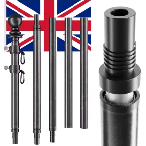 1.8m 6FT Black Flagpole Stand Tangle Election Flagpole Kit Tangle Free Telescopic Flag Pole Aluminum Hand Flag Pole