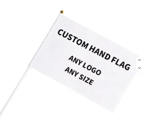 100% Polyester Custom Logo Printed Hand-held Flag Plastic Pole White 20*30/30*45 cm
