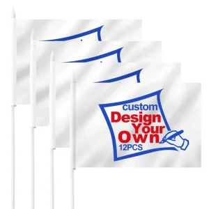 100% Polyester Customized logo Printed Hand Waving Flag Plastic Pole White 20*30 30*45 60*90cm Hand Flag