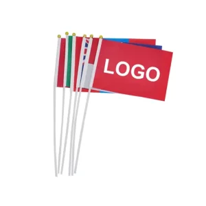100% Polyester Vivid Color Fade Resistant Custom Logo Advertising Promotion Sports Event Handheld Stick Flag