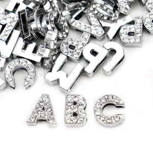 100Pcs A-Z Full Rhinestones Slide Alphabet Letters Charms for DIY Wristbands Bracelets Keychains Jewelry Making