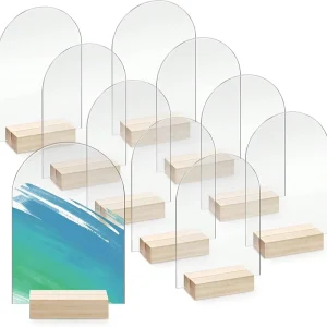 10Pcs Blank Acrylic Signage with Wood Base DIY Custom Acrylic Arch Table Numbers for Wedding Party Dinner Table Place Card Decor