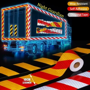 10cm Reflective Safety Warning Tape Double Sided Self Adhesive Waterproof Washable Wear Resistant Anti Collision Strip for