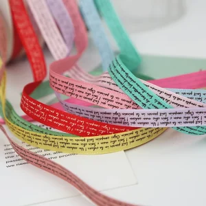 10mm Polyester Satin Ribbon Single Face With Logo Printing English Ribbon Pink Decorating Ribbon