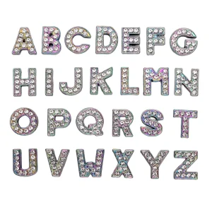 10mm Rainbow Crystal Slide Charms Letter For Jewelry Making Women Bracelet Alphabet A Z Pet Collar Necklace DIY Accessories Gift