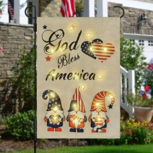12*18inch Double Sided Small Polyester Banner Flags Garden Gnomes Dwarf Solar Led Lighted Garden Flag