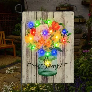 12*18inch Double Sided Small Polyester Led Lighted Garden Flag Banner Solar Flowers Spring Led Lighted Garden Flags