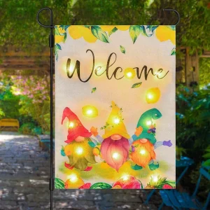 12*18inch Double Sided Small Polyester Led Lighted Garden Flag Banner Solar Gnome Led Lighted Garden Flags