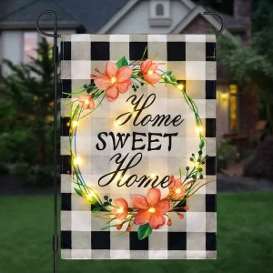 12*18inch Double Sided Small Polyester Linen Solar Led Lighted Banner Sweet Home Led Lighted Garden Flag