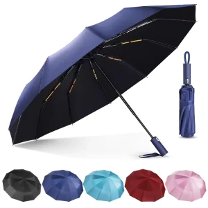 12 Ribs Automatic Windproof Umbrella UV Protection Large Compact Folding Travel Parasol Custom Logo for Business