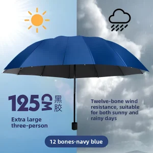 12 Ribs Windproof 3 Fold Manual Umbrella Oversized 190T Large Rain Sun Parasol Heavy Duty Steel Frame Custom Logo Promotional