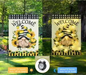 12 X 18 Inch Double Sided Small Polyester Linen Banner Welcome Solar Led Lighted Garden Flags