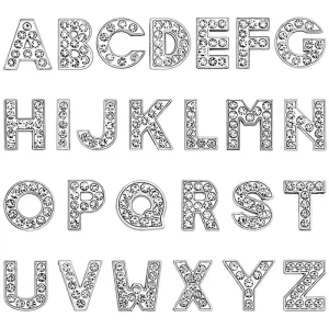12 mm Silver Letters DIY Diamond Face Letter Pet Collar Keychain Various Alphabet Digital Decorative Buckles