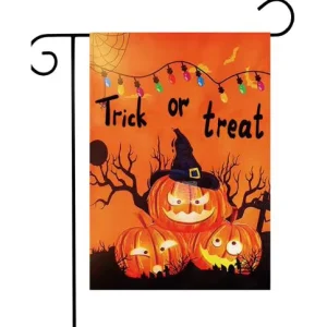 12.5*18 Inch Double Sided Small Polyester Linen Style Banner Happy Halloween Garden Flag