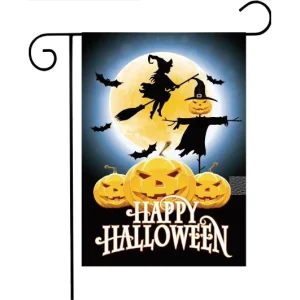 12.5*18 Inch Linen Style Double Sided Small Polyester Banner Happy Halloween Garden Flag