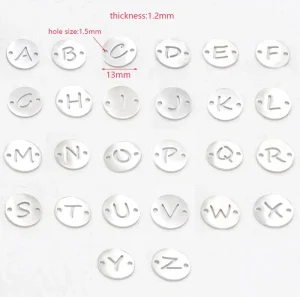 13mm Diameter Gold Silver Rose Gold Black Hollow Stainless Steel Capital Letter Alphabet Jewelry Making Accessories Round Charm
