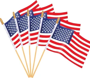 14×21 cm or Other Sizes 100% Polyester Fiber Full Color Printed Custom National Flag Handheld Flags with Poles