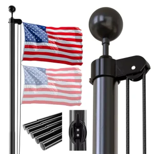 16FT Aluminum Alloy Pennant Flagpole Kit Adjustable Black Sectional Residential Customizable Promotional Outdoor