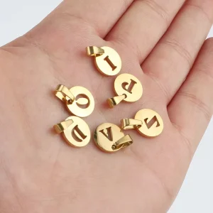 18K GOLD 10mm Stainless Steel Round Hollow 26 English Letters Jewelry Accessories DIY Pendant