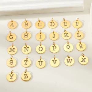 18K Gold Plated Stainless Steel Hollow Alphabet 26 Letters Pendant Charm DIY Jewelry Making Accessory