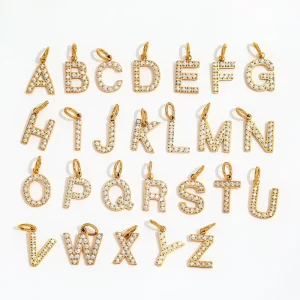 18K PVD Plated Waterproof No Fade Fashion CZ Inlaid 26 Letters Alphabet Pendant Charms Stainless Steel for Women