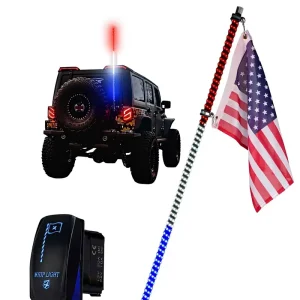 1PC 4FT 5ft Red White Blue Spiral LED Whip Lights Built in Spring Base Safety Lighted Antenna Rocker Switch SXS UTV