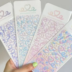 1PC Korean Style Gradient Heart Ribbon Laser Sticker DIY Scrapbooking Journaling Toploader Idol Photo Card Deco Sticker
