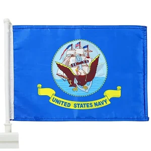 2 Pack United States Navy Eagle and Ship Emblem Double Sided Car Flags with 14″ Flag Pole Outdoor Window Clip for Most Cars