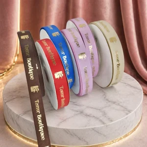 2.5 Centimeter Wide Satin Ribbon with Luxurious Gold Foil Printing for Gifts