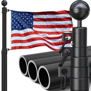 20FT 12GA 2.0mm Flagpole Kit Black Retractable Telescopic Folding Aluminium Outdoor Flagpole for Garden and Promotion