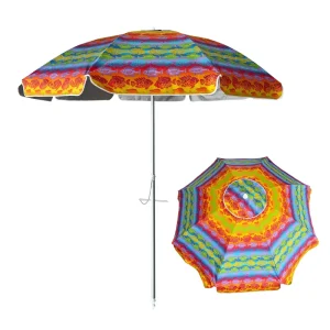 220cm Boho Big Size Outdoor Sun Parasol Custom Printed Fiberglass Frame Twist-in Aluminum Pole Portable Beach Umbrella with Logo