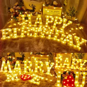 22cm Alphabet Marquee Letter Light Happy Birthday Baby Marry Me I love You LED Light up Letter for Party Wedding Decoration