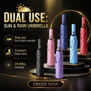 24 Ribs Heavy Duty Automatic Folding Umbrella Windproof Anti UV Sun Parasol Custom Logo Printed Advertising Promotional Umbrella