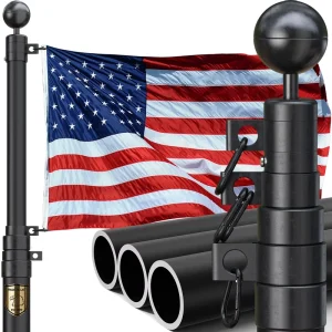 25FT 12GA 2.0mm Flagpole Kit Black Retractable Telescopic Folding Aluminium Outdoor Flagpole for Garden and Promotion
