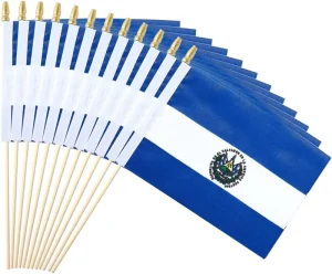 25Pack Custom Logo Salvadoran Flag Handheld Mini Flags on Stick 5×8 Inch Polyester Durable Outdoor Use