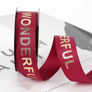 25mm 1inch Grosgrain Ribbon Customized Logo Design Gold Foil Printed Ribbon Rolls for Wrapping