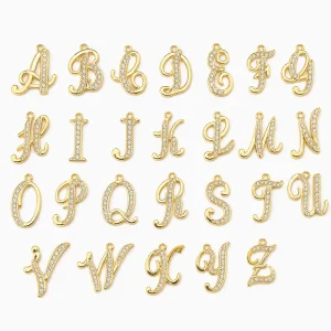 26 Letters Greek Alphabet A z with Crystal Cursive Shaped Letter Pendant Charms
