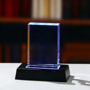 2D Laser K9 Crystal Photo Cube 7*3*10cm Blank Glass Rectangle Block 3D Engraving Gifts with Black LED Base