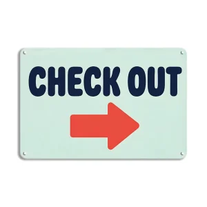 2PCS Simple Check Out Arrow Metal Sign Mint Green Background Red Right Point Arrow Direction Wall Plaque