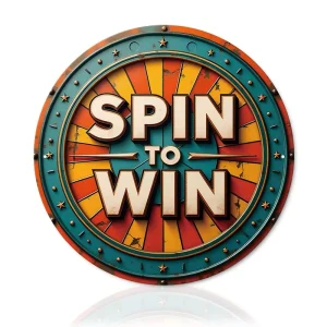 2PCS Spin to Win Round Metal Sign Colorful Radial Star Rivet Graphic Game Room Wall Decor