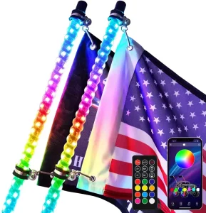 2ft 3ft 4ft 5ft 6ft Flexible Spiral RGB Led Antenna Off Road Whip Antennas Flag Light for All Car