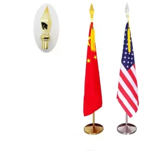 2m 2.6m Aluminum Retractable Flagpole Indoor Office Gold Silver Satin Polyester Waterproof Durable Pennant Flags