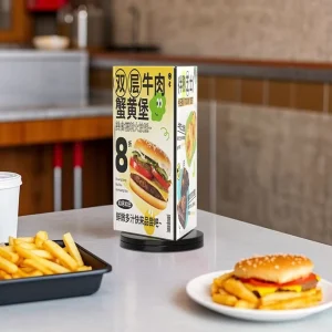 3 Side Rotating Clear Acrylic Menu Holder Triangle Transparent Table Tent Sign Card Stand Restaurant Advertising Portable