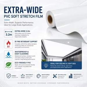 3.2m Extra Wide PVC Soft Stretch Film Flexible Translucent for Architectural Ceilings and Lightbox Applications