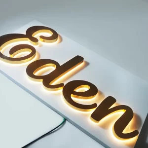 304 Grade Stainless Steel Polished Mirror Effect Metal Back Lighted Stainless Steel Sign for Business