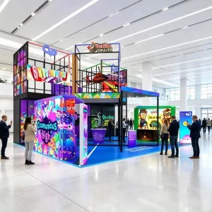 30x30ft Double deck Large Trade Show Modular Exhibition Stand Fair Aluminum Fabric Construction LED Light Box Display Durable