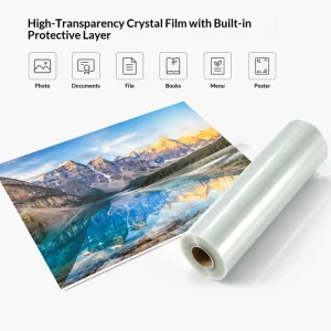 31.7cm*20m Crystal Clear Hot Laminating Film Roll with Built in Protective Layer Anti scratch PET Lamination Film for Photos