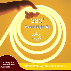 360 Degree Round Flexible LED Neon Rope Light 24V 220V Silicone Tube 1m Cuttable DIY Sign Letter Making Outdoor Waterproof IP65